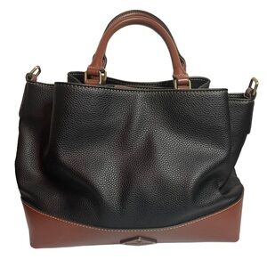 St. Johns Bay Brenna Black and British Tan Pebble women’s Satchel purse bag